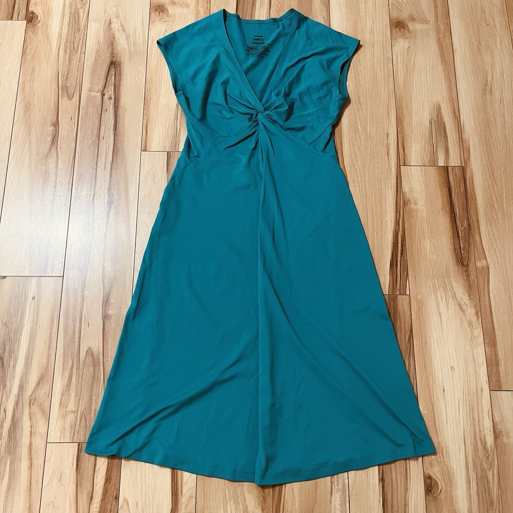 Patagonia Bandha Dress Womens Medium Teal Nylon Stretch V-Neck Outdoor
